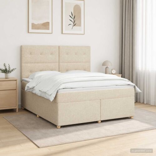 Boxspring krevet s madracem Krem 160 x 200 cm Tkanina - Krem 160 x 200 cm Prošiveno gumbima Cijena
