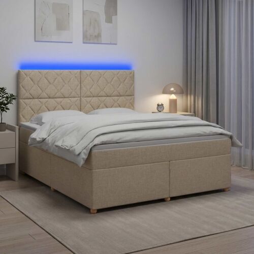 Boxspring krevet s madracem Krem 160 x 200 cm Tkanina - Krem 160 x 200 cm Dizajn s rombovima Cijena