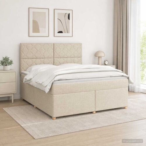 Boxspring krevet s madracem Krem 160 x 200 cm Tkanina - Krem 160 x 200 cm Dizajn s rombovima Cijena