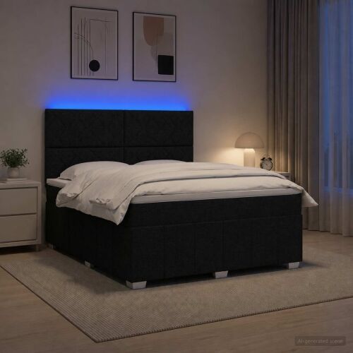 LED okvir za krevet s madracem Crna 140 x 190 cm Tkanina - Crna 140 x 190 cm Dizajn s rombovima Cijena