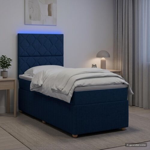 LED okvir za krevet s madracem Plava 80 x 200 cm Tkanina - Plava 80 x 200 cm Dizajn s rombovima Cijena