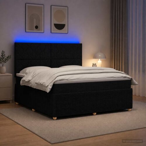 LED okvir za krevet s madracem Crna 140 x 190 cm Tkanina - Crna 140 x 190 cm Dizajn s rombovima Cijena