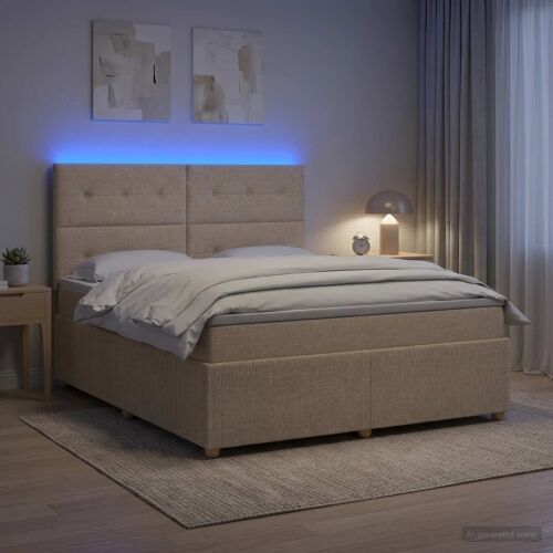 LED okvir za krevet s madracem Krem 160 x 200 cm Tkanina - Krem 160 x 200 cm Prošiveno gumbima Cijena