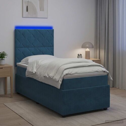 LED okvir za krevet s madracem Plava 80 x 200 cm Baršun - Plava 80 x 200 cm Dizajn s rombovima Cijena