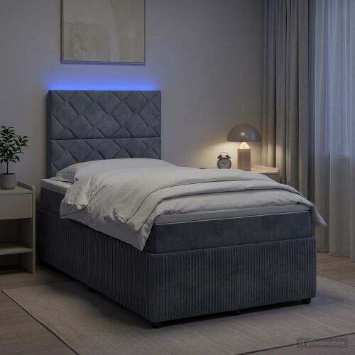 LED okvir za krevet s madracem Tamnosiva 120 x 200 cm Baršun - Tamnosiva 120 x 200 cm Dizajn s rombovima Cijena