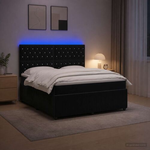 LED okvir za krevet s madracem Crna 140 x 190 cm Baršun - Crna 140 x 190 cm Kristal s dugmadima Cijena