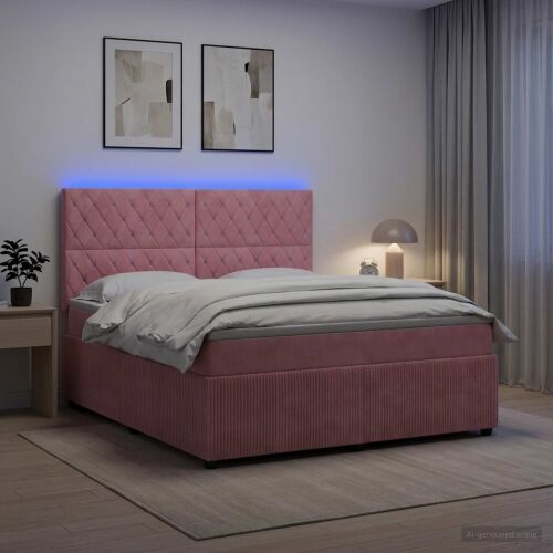 LED okvir za krevet s madracem Ružičasta 140 x 200 cm Baršun - Ružičasta 140 x 200 cm Kristal s dugmadima Cijena