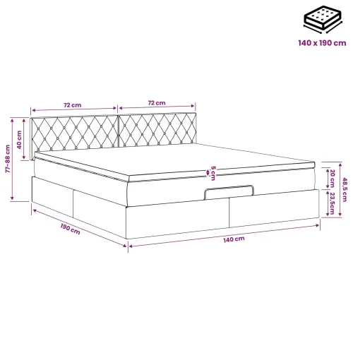 Podesivi krevet s madracem Crna 140 x 190 cm Baršun - Crna 140 x 190 cm Kristal s dugmadima Cijena