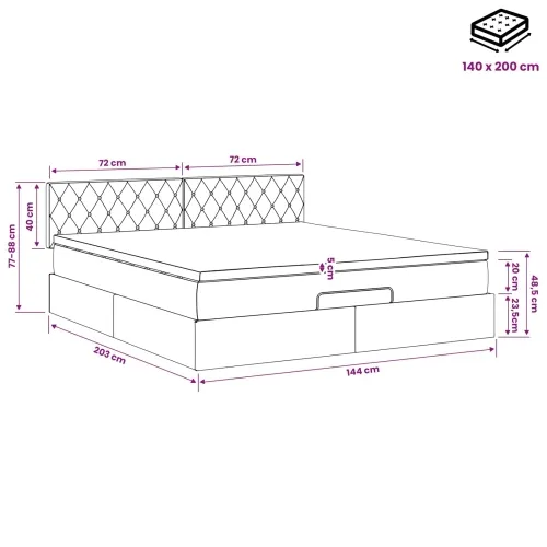 Podesivi krevet s madracem Crna 140 x 200 cm Baršun - Crna 140 x 200 cm Kristal s dugmadima Cijena