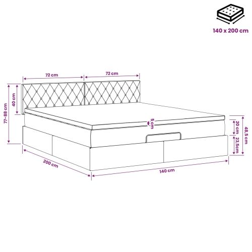Podesivi krevet s madracem Crna 140 x 200 cm Baršun - Crna 140 x 200 cm Kristal s dugmadima Cijena