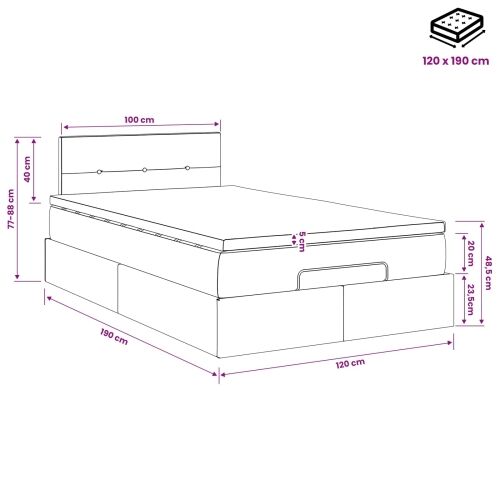 Podesivi krevet s madracem Ružičasta 120 x 190 cm Baršun - Ružičasta 120 x 190 cm Prošiveno gumbima Cijena
