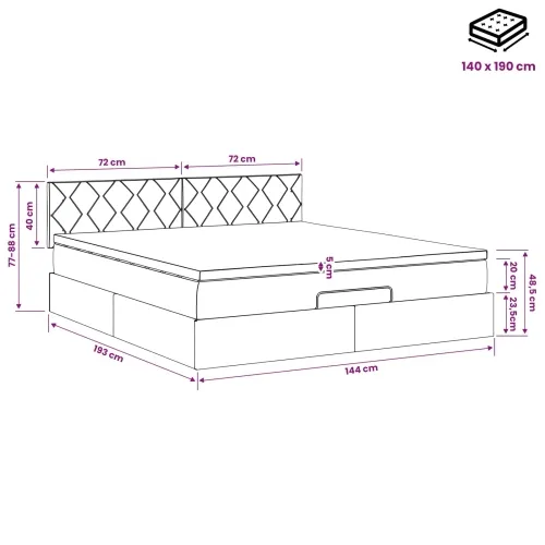Podesivi krevet s madracem Tamnosiva 140 x 190 cm Baršun - Tamnosiva 140 x 190 cm Dizajn s rombovima Cijena