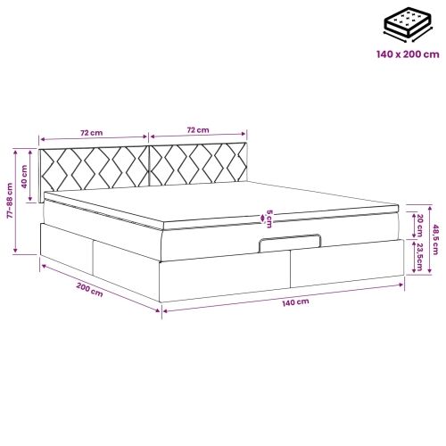 Podesivi krevet s madracem Tamnosiva 140 x 200 cm Baršun - Tamnosiva 140 x 200 cm Dizajn s rombovima Cijena