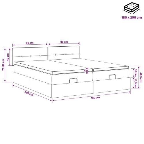 Podesivi krevet s madracem 2 kom. Tamnosiva Tkanina - Tamnosiva 180 x 200 cm Prošiveno gumbima Cijena