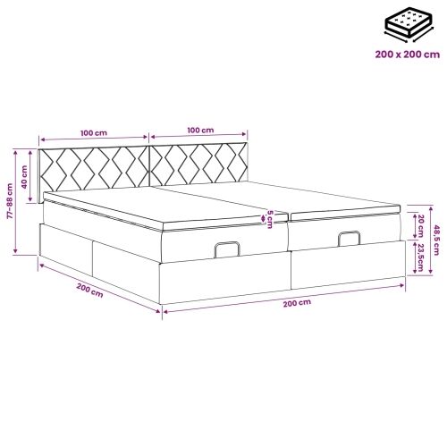 Podesivi krevet s madracem s uzglavljem 2 kom. Tamnosiva Baršun - Tamnosiva 200 x 200 cm Dizajn s rombovima Cijena