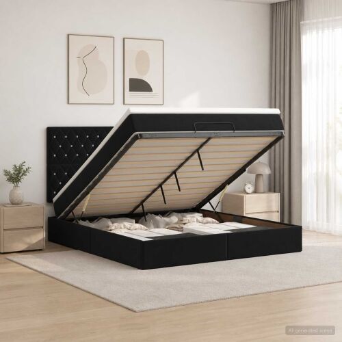 Podesivi krevet s madracem Crna 140 x 200 cm Baršun - Crna 140 x 200 cm Kristal s dugmadima Cijena