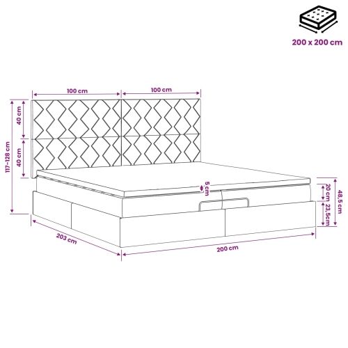Podesivi krevet s madracem Tamnosiva 200 x 200 cm Baršun - Tamnosiva 200 x 200 cm Dizajn s rombovima Cijena