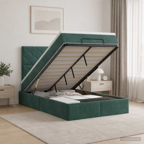 Krevet od pjene s madracem i LED-om Tamnozelena 120 x 190 cm - Tamnozelena 120 x 190 cm Dizajn s rombovima Cijena