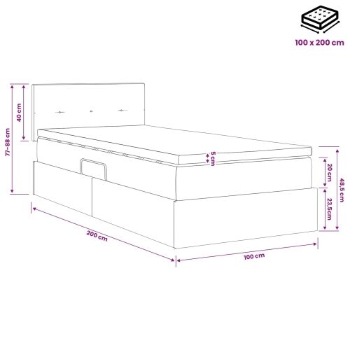 Krevet s madracem i skladištem Plava 100 x 200 cm Baršun - Plava 100 x 200 cm Prošiveno gumbima Cijena