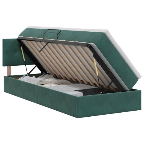 Krevet s od storage Tamnozelena 100 x 200 cm Baršun - Tamnozelena 100 x 200 cm Prošiveno gumbima Cijena