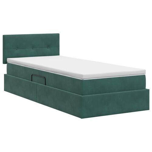 Krevet s od storage Tamnozelena 100 x 200 cm Baršun - Tamnozelena 100 x 200 cm Prošiveno gumbima Cijena
