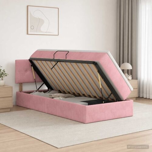 Krevet s od storage s uzglavljem Ružičasta 100 x 200 cm Baršun - Ružičasta 100 x 200 cm Prošiveno gumbima Cijena