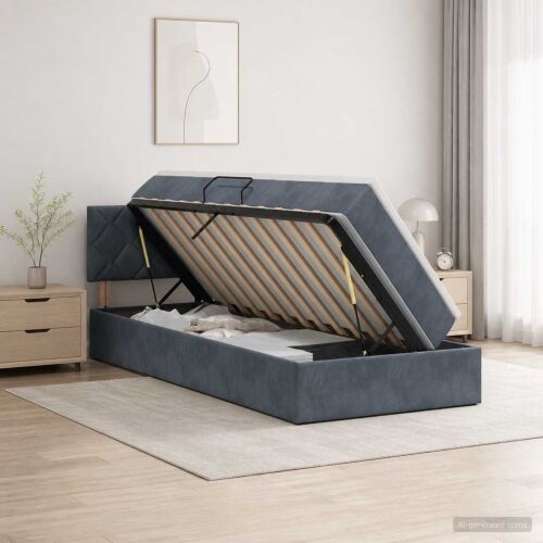Krevet s od storage s uzglavljem Tamnosiva 100 x 200 cm Baršun - Tamnosiva 100 x 200 cm Dizajn s rombovima Cijena