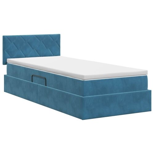 Krevet s od storage Tamno plava 100 x 200 cm Baršun - Tamno plava 100 x 200 cm Dizajn s rombovima Cijena