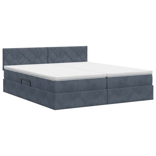 Krevet s od storage s uzglavljem 2 kom. Tamnosiva - Tamnosiva 200 x 200 cm Dizajn s rombovima Cijena