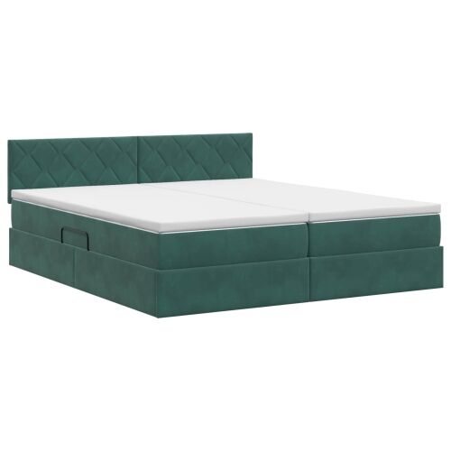 Krevet s od storage s uzglavljem 2 kom. Tamnozelena - Tamnozelena 200 x 200 cm Dizajn s rombovima Cijena