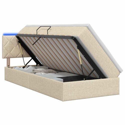 LED krevet za pohranu s madracem Krem 100 x 200 cm Tkanina - Krem 100 x 200 cm Dizajn s rombovima Cijena