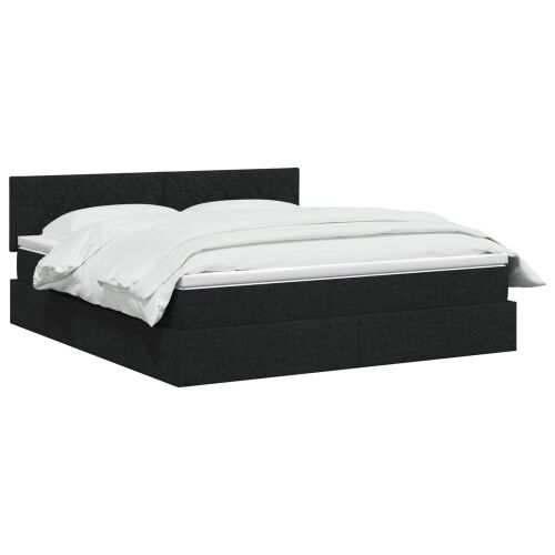 LED krevet za pohranu s madracem Crna 140 x 190 cm Tkanina - Crna 140 x 190 cm Dizajn s rombovima Cijena