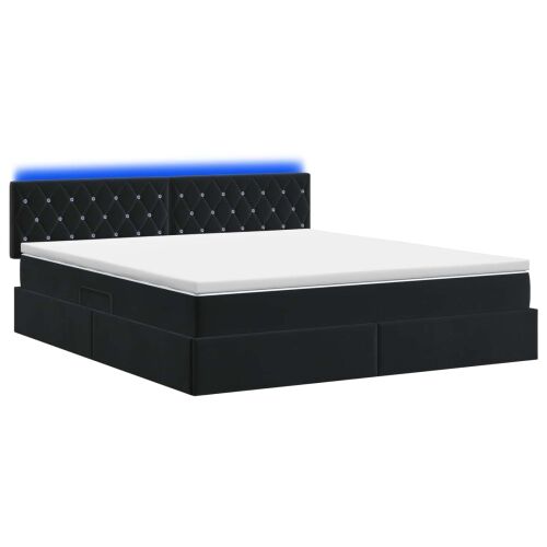 LED krevet za pohranu s madracem Crna 160 x 200 cm Baršun - Crna 160 x 200 cm Kristal s dugmadima Cijena