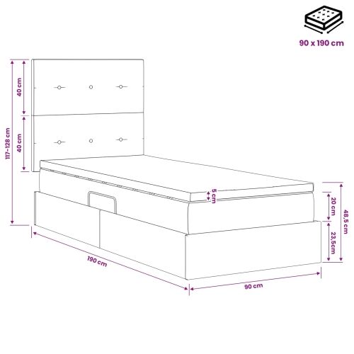 Krevet s madracem i skladištem Tamnosiva 90 x 190 cm tkanina - Tamnosiva 90 x 190 cm Prošiveno gumbima Cijena