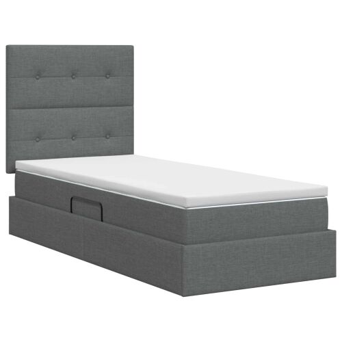 Krevet s madracem i skladištem Tamnosiva 90 x 200 cm tkanina - Tamnosiva 90 x 200 cm Prošiveno gumbima Cijena
