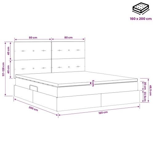 Krevet s madracem i skladištem Krem 160 x 200 cm tkanina - Krem 160 x 200 cm Prošiveno gumbima Cijena