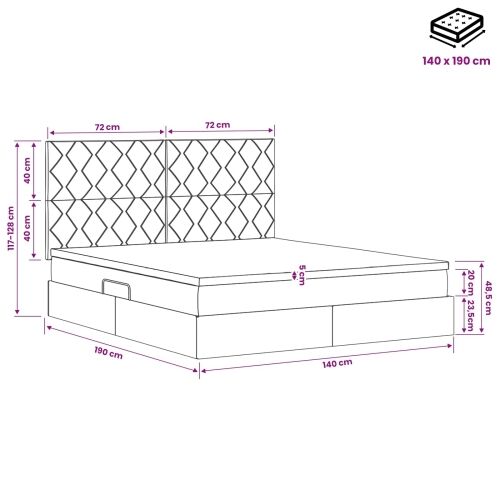 Krevet s madracem i skladištem Tamnosiva 140 x 190 cm Baršun - Tamnosiva 140 x 190 cm Dizajn s rombovima Cijena