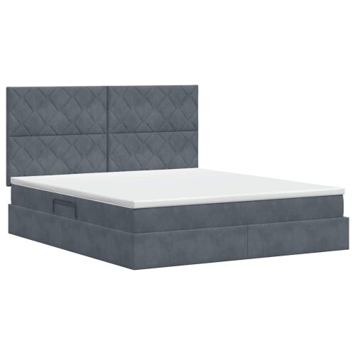 Krevet s madracem i skladištem Tamnosiva 140 x 200 cm Baršun - Tamnosiva 140 x 200 cm Dizajn s rombovima Cijena