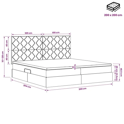 Krevet s madracem i skladištem Tamnosiva 200 x 200 cm Baršun - Tamnosiva 200 x 200 cm Dizajn s rombovima Cijena