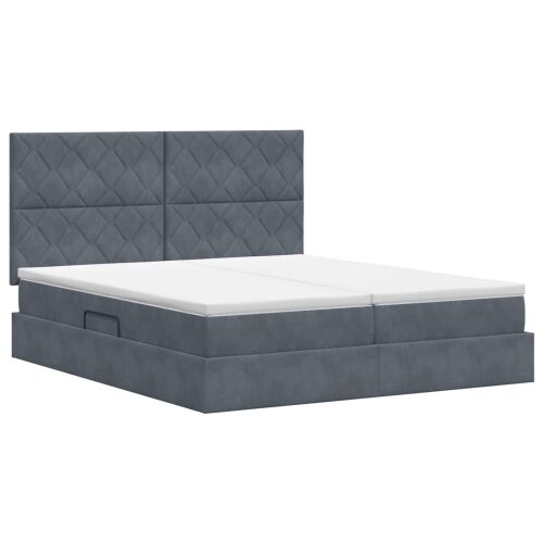 Krevet s od storage s uzglavljem Tamnosiva 200 x 200 cm Baršun - Tamnosiva 200 x 200 cm Dizajn s rombovima Cijena