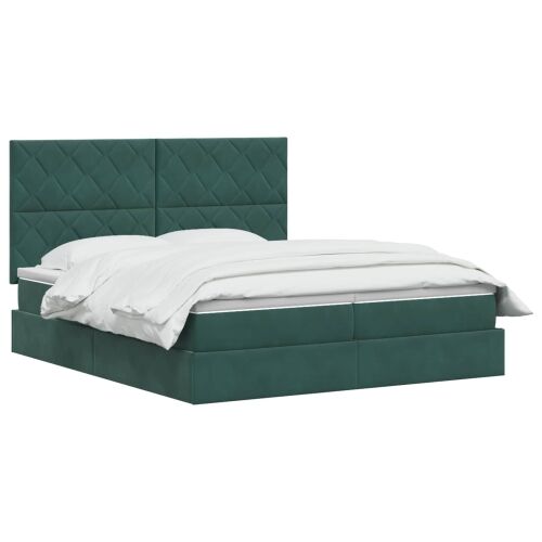 Krevet s od storage s pohranom Tamnozelena 200 x 200 cm Baršun - Tamnozelena 200 x 200 cm Dizajn s rombovima Cijena