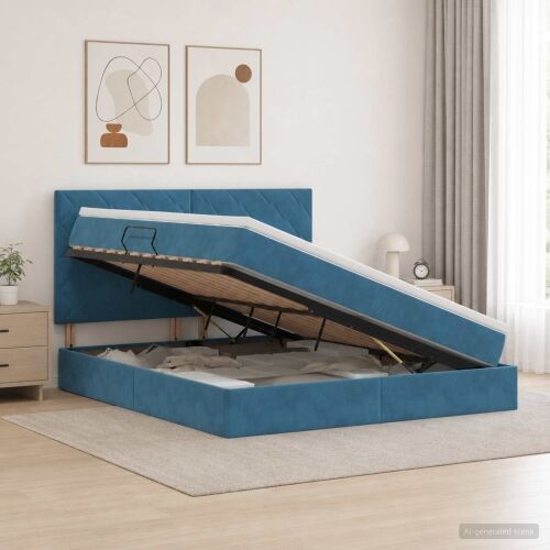 LED krevet za pohranu s madracem Tamno plava 160 x 200 cm - Tamno plava 160 x 200 cm Dizajn s rombovima Cijena
