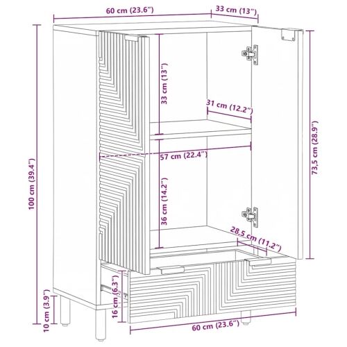 Visoka ploča smeđa 60x33x100 cm Puno drvo Mango - 1 masivno drvo manga masivno drvo manga Cijena
