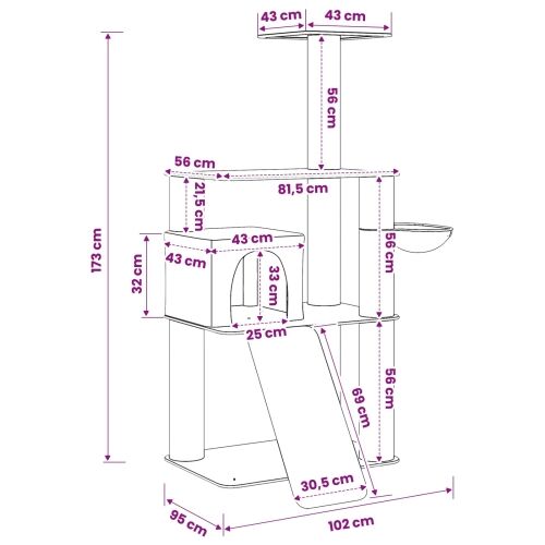 Mačje drvo s sisalnim postoljima za grebanje Tamnosiva 173 cm - Tamnosiva Cijena