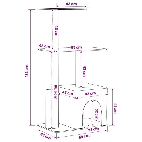 Mačje drvo s sisalnim postoljima za grebanje Tamnosiva 133 cm - Tamnosiva Cijena