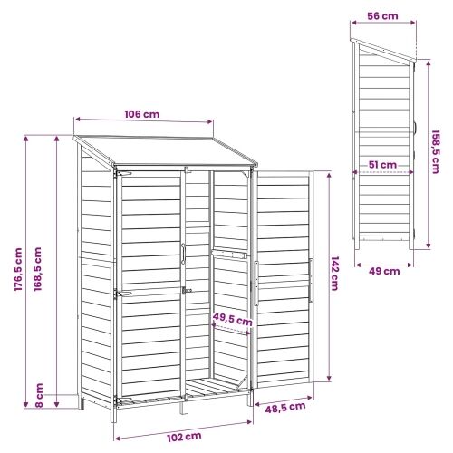 Vrtna Šupa s krovom Siva 106,5 x 56 x 176 cm Čvrsto drvo jele - Siva 106,5 x 56 x 176 cm Cijena
