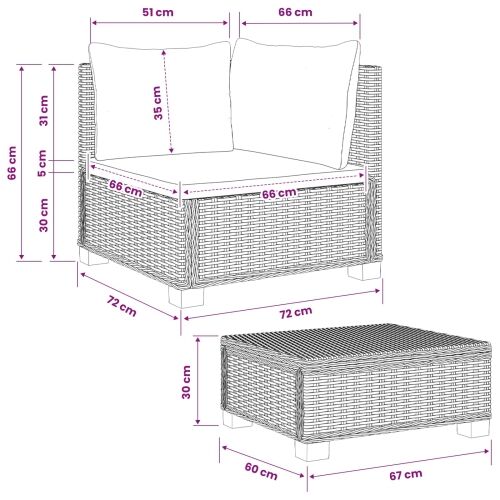 2 kom. Ratan Lounge Set s Jastučićima GENDT Prirodni ratan - Kubu siva Cijena