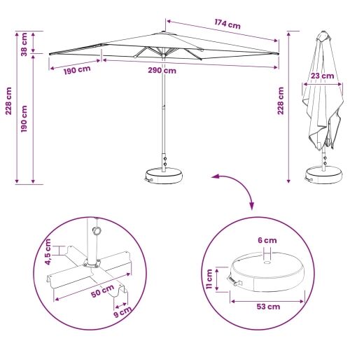 Vrtni Parasol s Podnožjem 200 x 300 cm Poliester Pravokutni - Sivosmeđa 2 x 3 m s podlogom Cijena