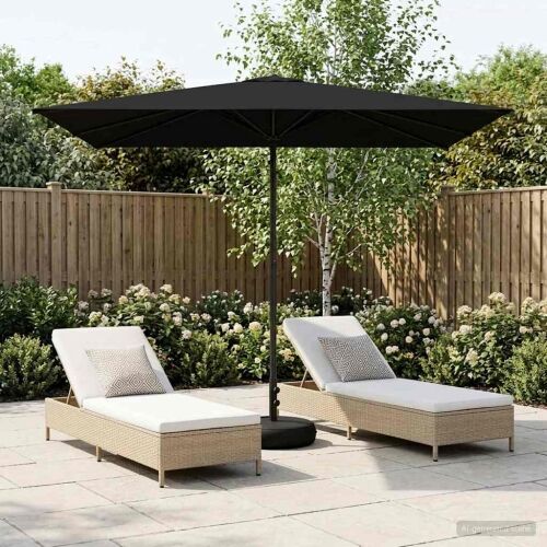 Vrtni Parasol s Podnožjem 200 x 300 cm Poliester Pravokutni - Crna 2 x 3 m s podlogom Cijena
