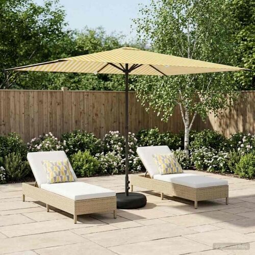 Vrtni Parasol s Podnožjem 200 x 300 cm Poliester Pravokutni - Žuta i bijela 2 x 3 m s podlogom Cijena